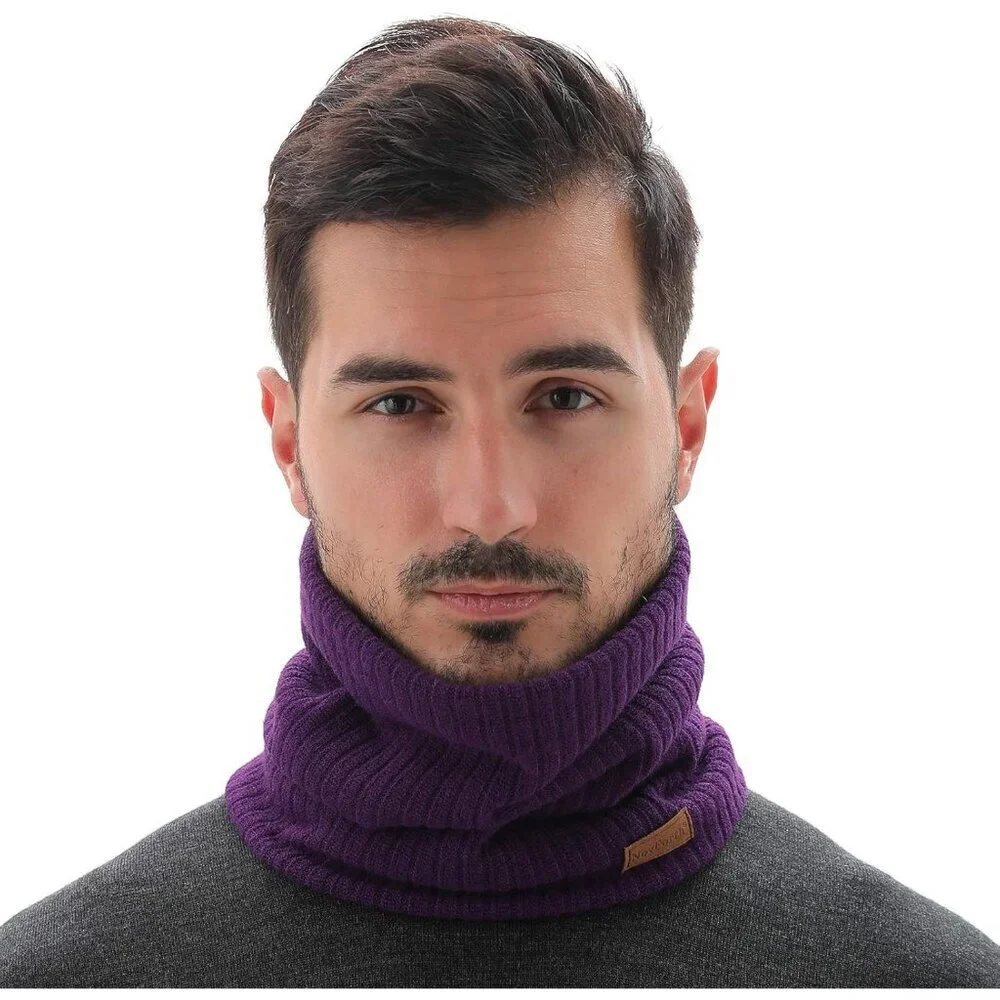 Men's Purple Winter Ski Neck Gaiter Face Scarf Fleece Lined Windproof Scarves